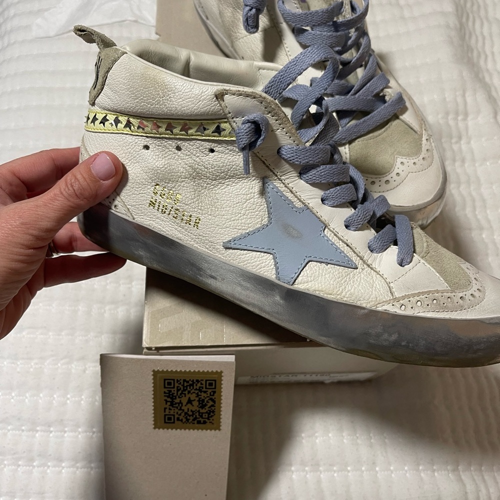 Golden Goose White and Blue Mid-Star Sneakers-EXCELLENT condition